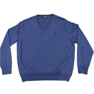 Polo Ralph Lauren Men's Blue V-Neck Merino Wool Sweater Size XXL